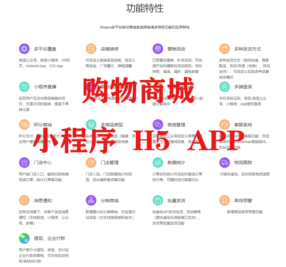 Shopro商城 微信公眾號(hào)、微信小程序、H5網(wǎng)頁(yè)、Andr