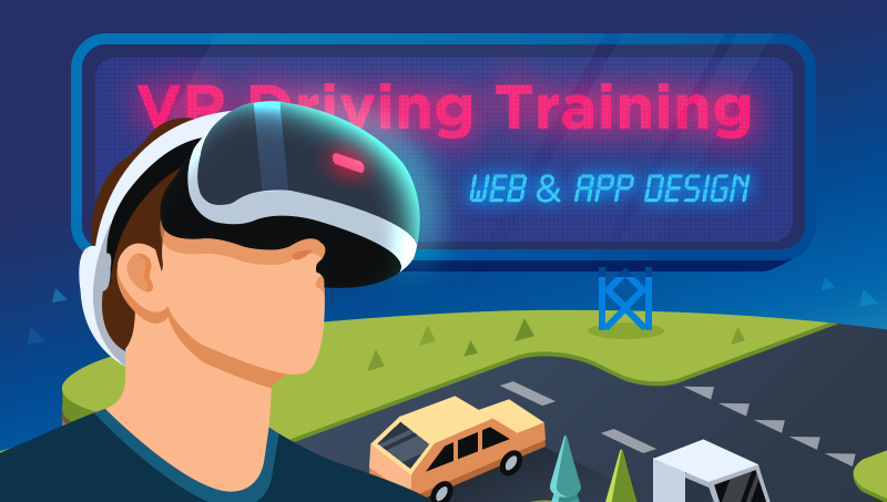 VR模拟驾驶培训虚拟ui设计软件界面汽车驾驶ui2.5d插画