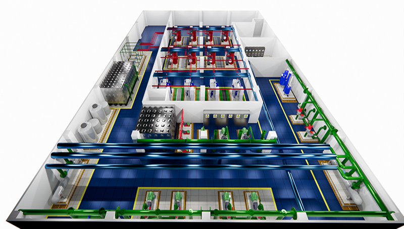 管道设备房电站效果图鸟瞰图水泵房变电站