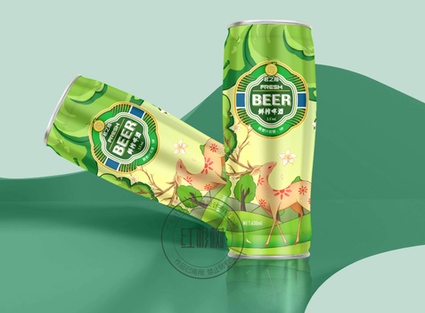 鲜榨啤酒-插画瓶贴包装设计