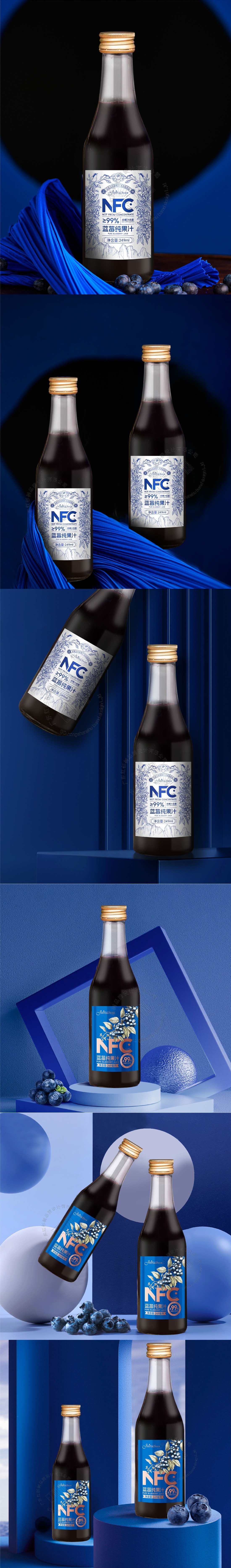 蓝莓果汁饮料-插画瓶贴包装设计