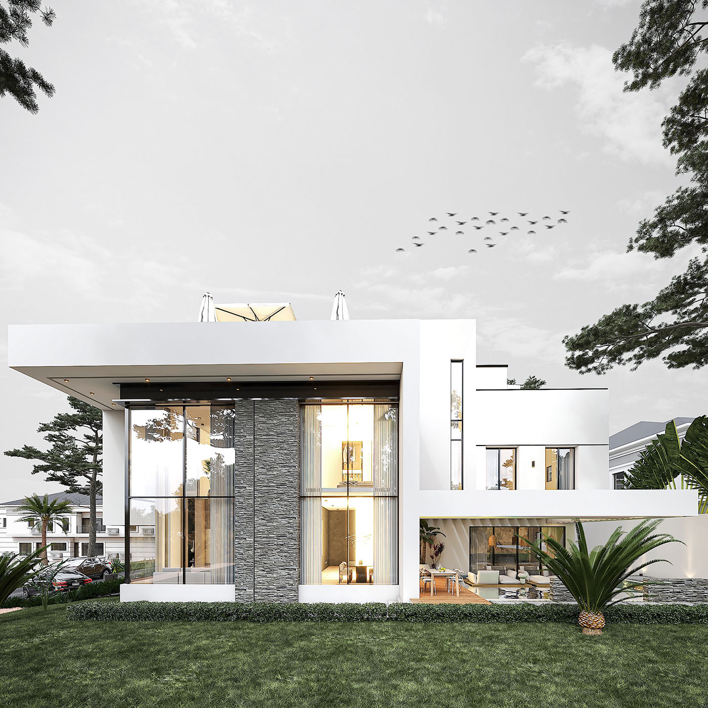 别墅设计自建房室内设计大平层设计庭院景观设计施工图效果图