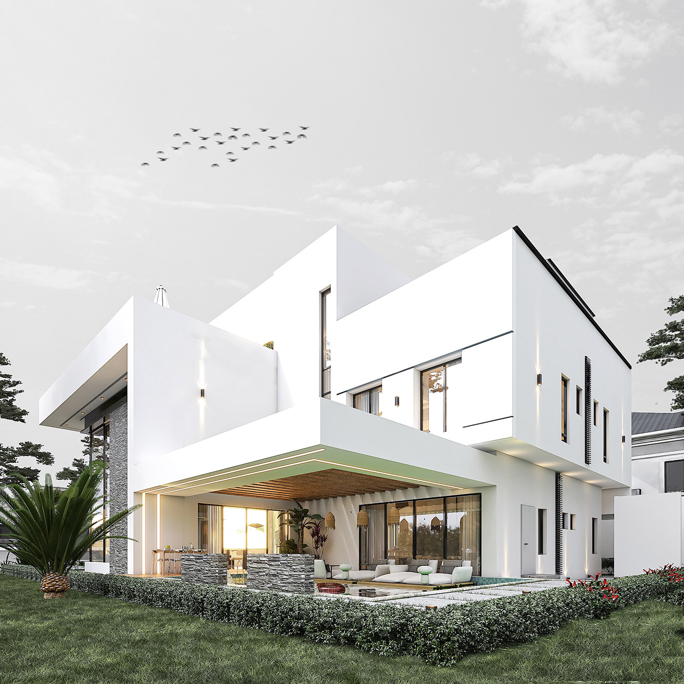 别墅设计自建房室内设计大平层设计庭院景观设计施工图效果图