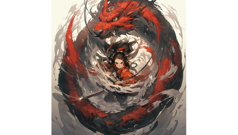 國潮水墨中國古代御龍女俠游戲動漫插畫設計