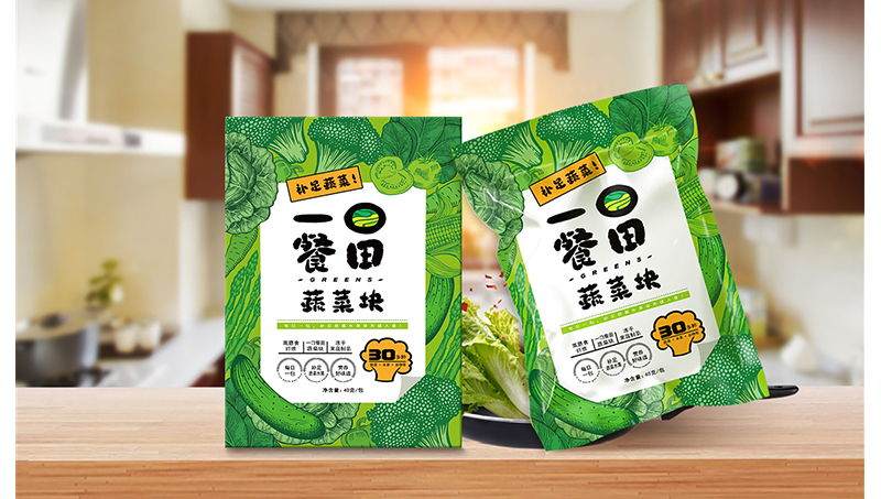 食品包裝袋設(shè)計(jì)，品名：“一口餐田”蔬菜塊