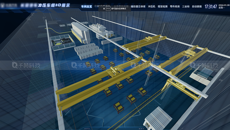 WEB3d 动态汽车冲压厂房3D建模大数据可视化设备平台