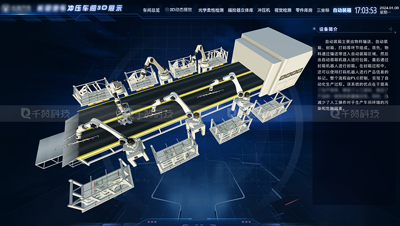 WEB3d 动态汽车冲压厂房3D建模大数据可视化设备平台