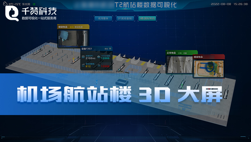 機(jī)場(chǎng)T2航站樓三維建模設(shè)備檢測(cè)數(shù)據(jù)可視化大屏