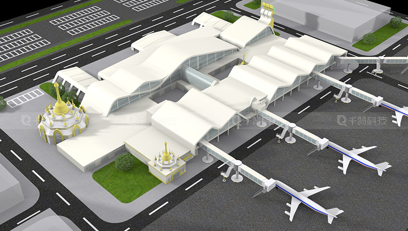 智慧水利园区机场3D建模室外场景效果图渲染3d楼宇可视化