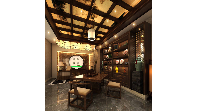 中式风格休闲茶楼的效果图设计