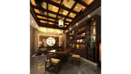 中式风格休闲茶楼的效果图设计