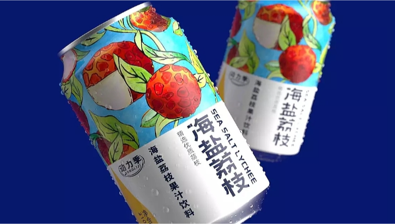 海盐荔枝罐装水果饮料包装设计