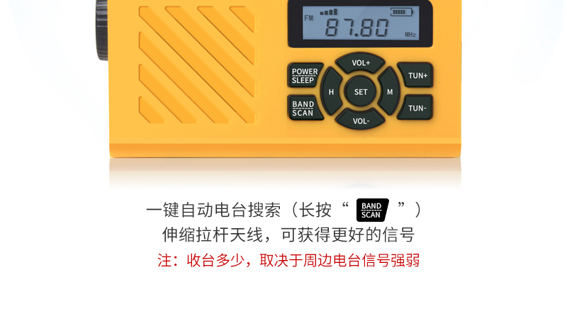 全波段收音机、手电筒、泛光灯、手摇发电