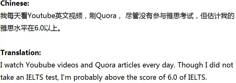 每天看Youtube英文視頻，刷Quora，雅思水平約6.0