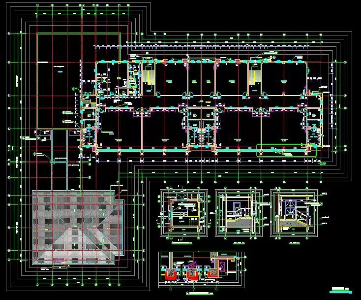 CAD建筑公装设计施工图庭院平面图立面图盖章水电消防图