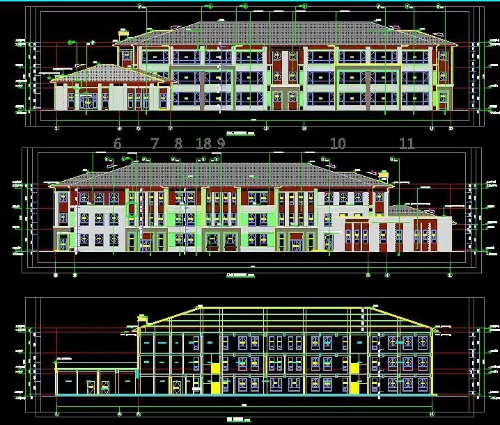 CAD建筑公装设计施工图庭院平面图立面图盖章水电消防图