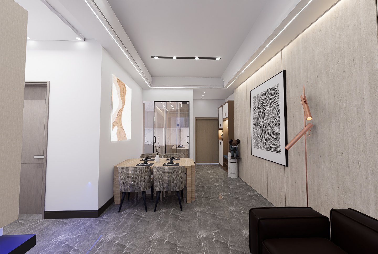 室内空间设计三房一厅简洁素颜风格效果图施工图