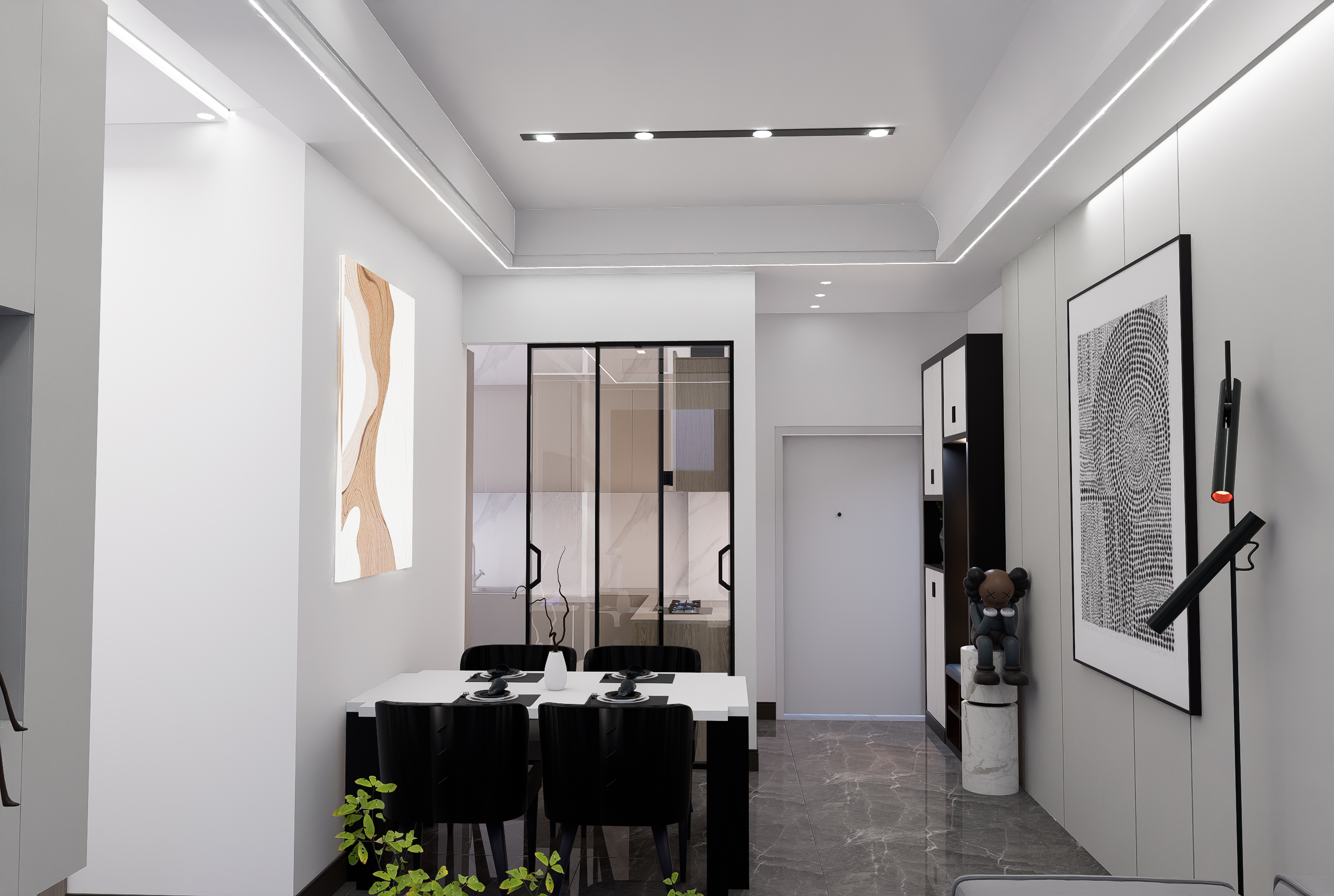 室内空间设计三房一厅简洁素颜风格效果图施工图