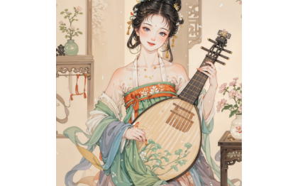 大唐美女演奏樂器插畫