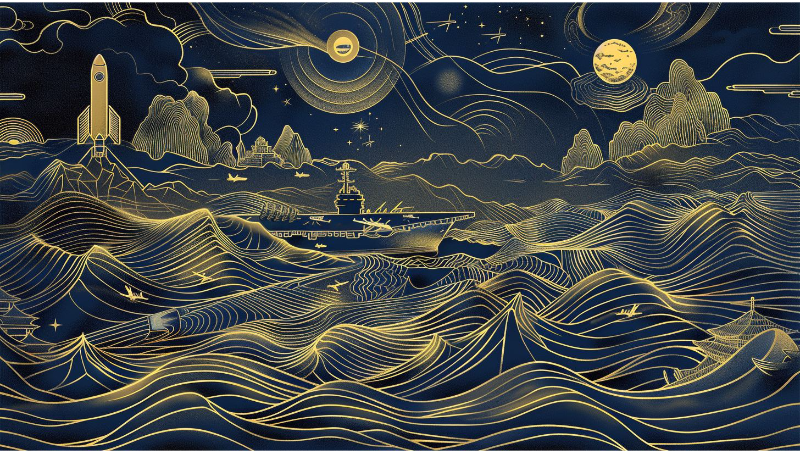 用于酒瓶的航空航天航海包裝插畫