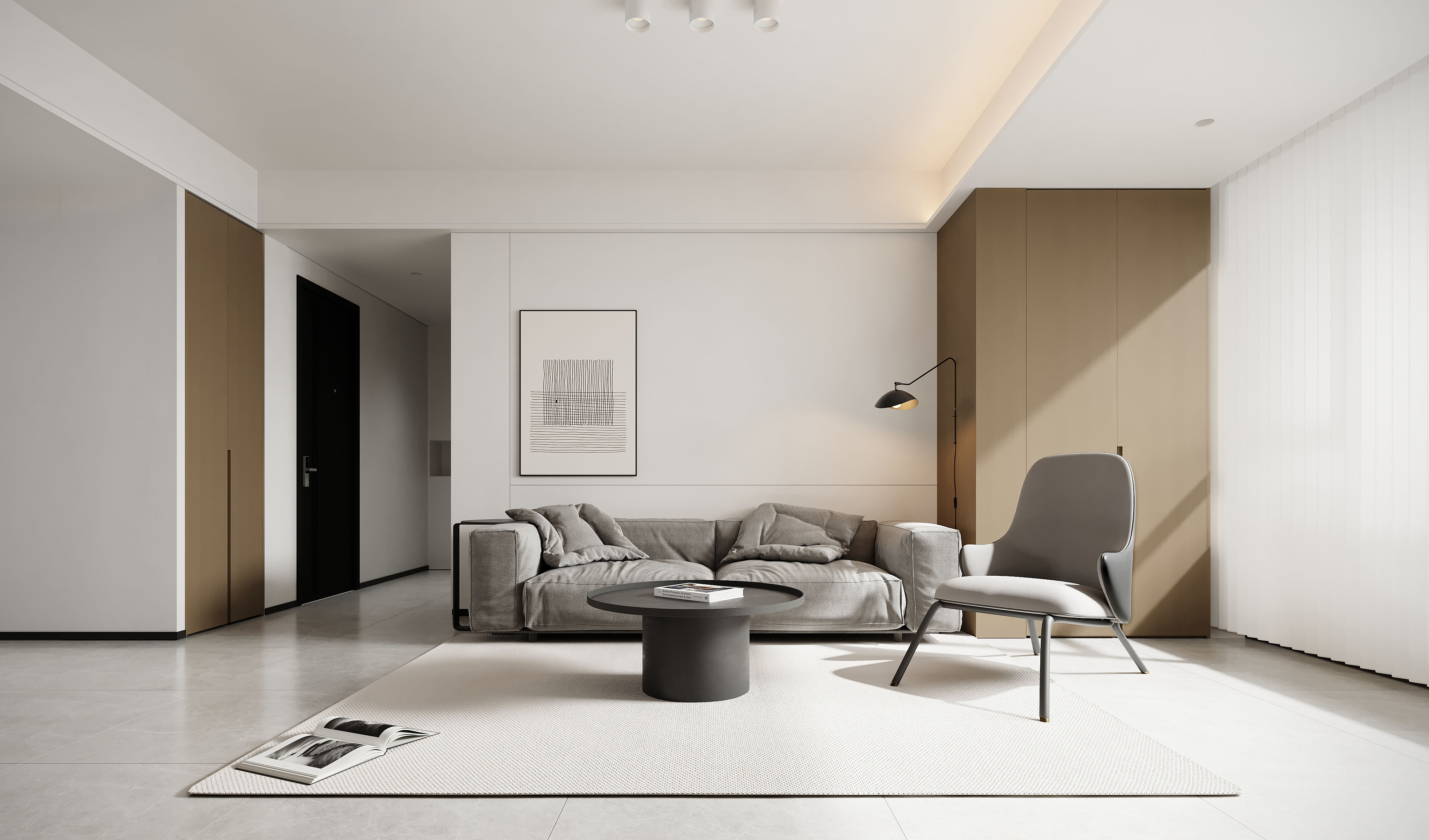 搭阳台增加储物柜收纳换季鞋子,沙发背景墙做线条装饰简单大气有层次