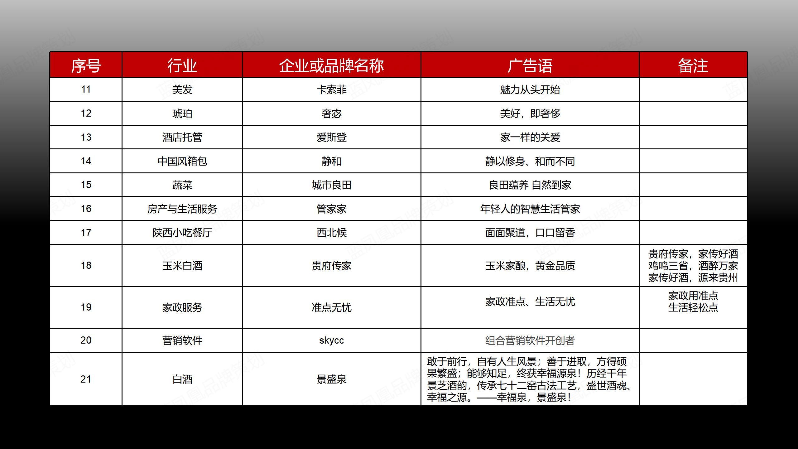 蓝凤凰品牌策划部分企业品牌广告语策划案例集萃