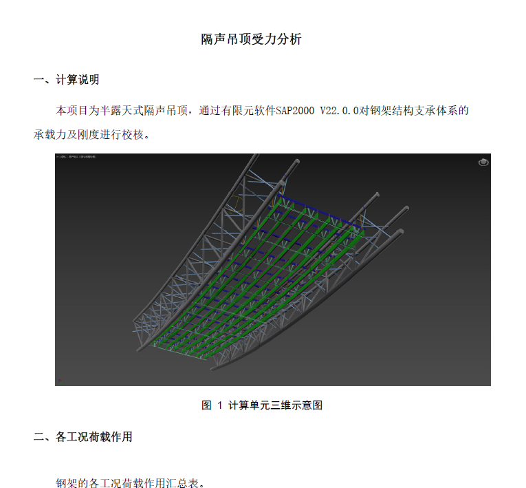 隔声吊顶计算书，有限元软件SAP2000计算